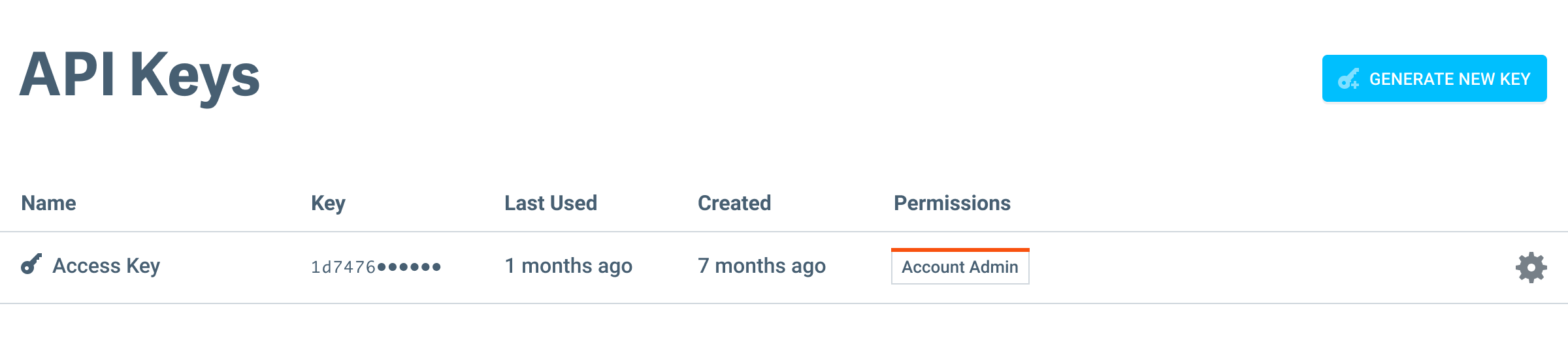 Screenshot of new API Keys page