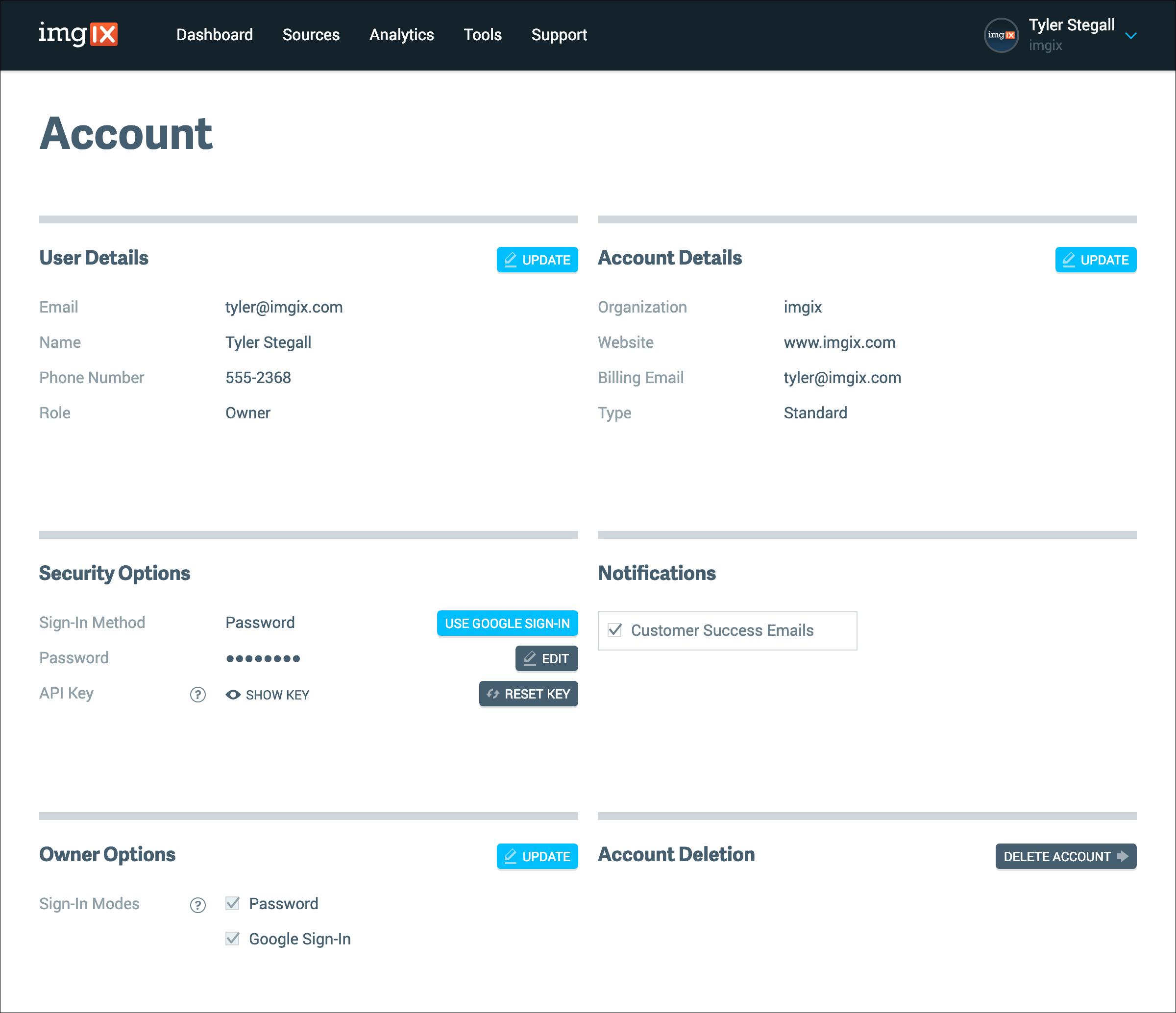 Screenshot of Account page