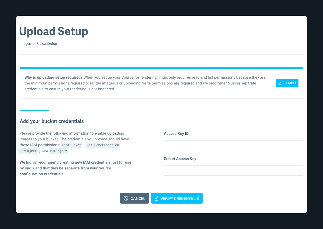 Image Manager upload setup screenshot