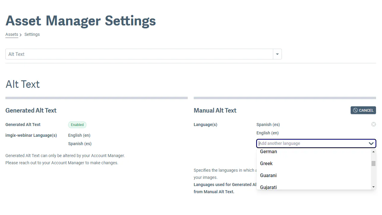 Manage alt text in multiple languages