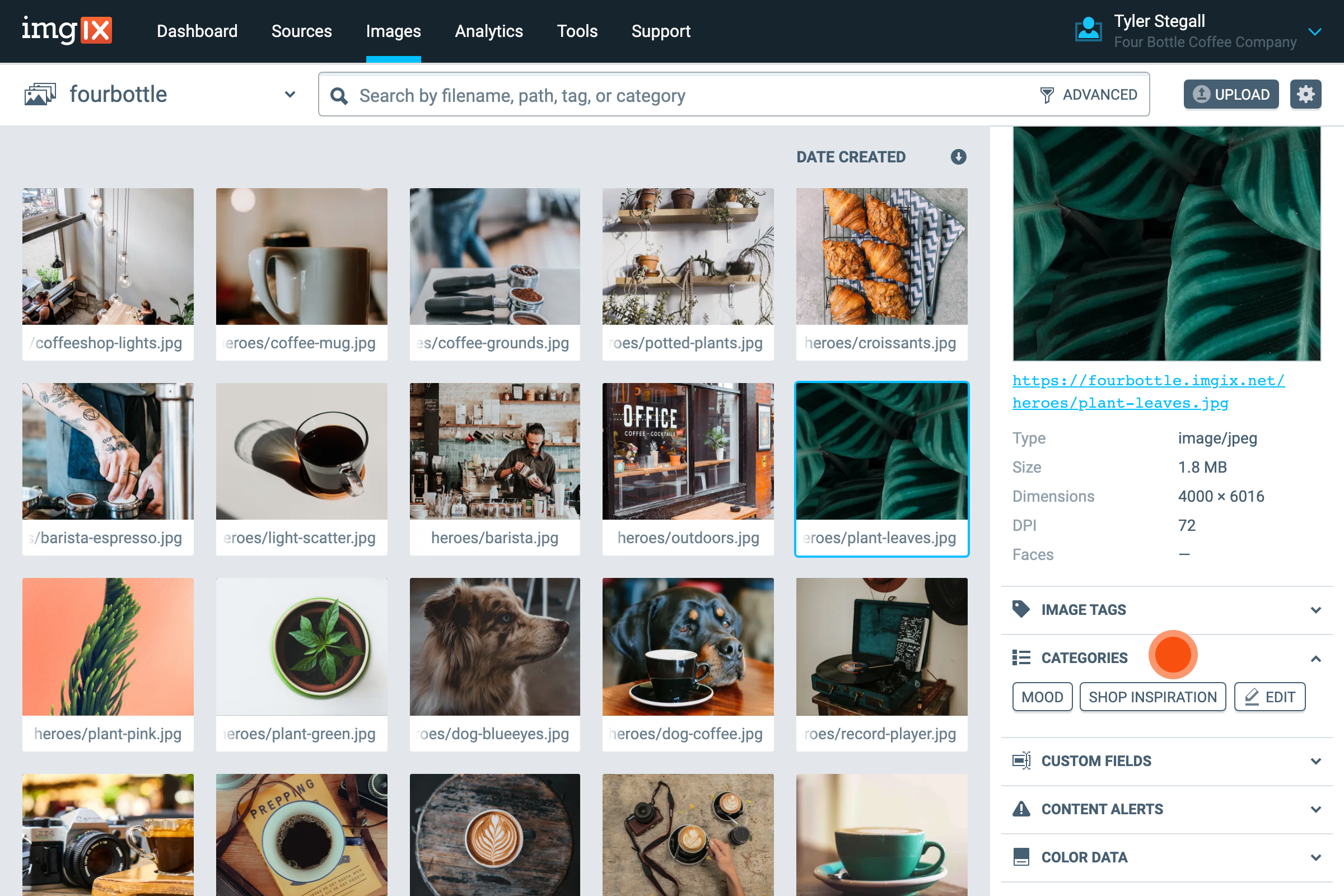 Screenshot of categories