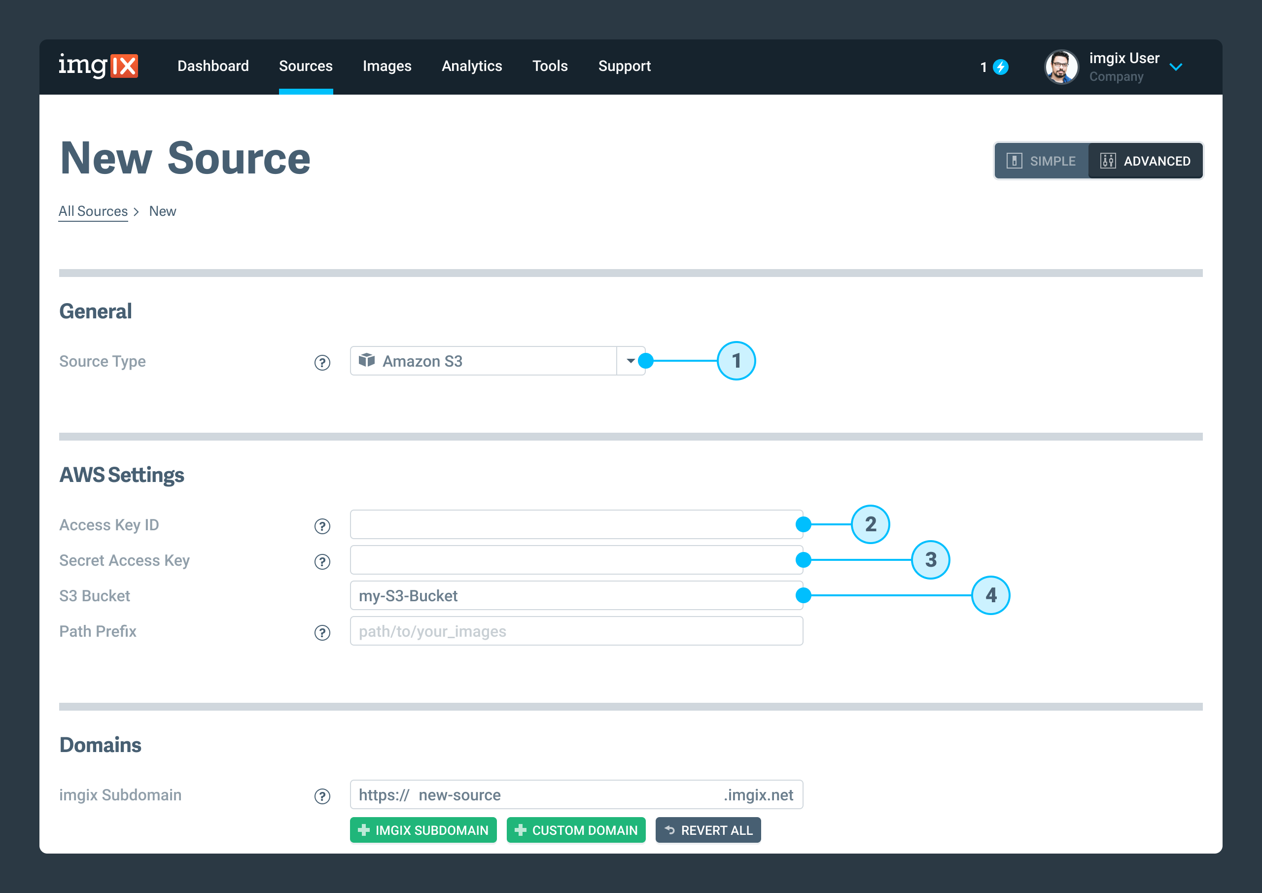 Set the source type to S3 and add all the necessary details.