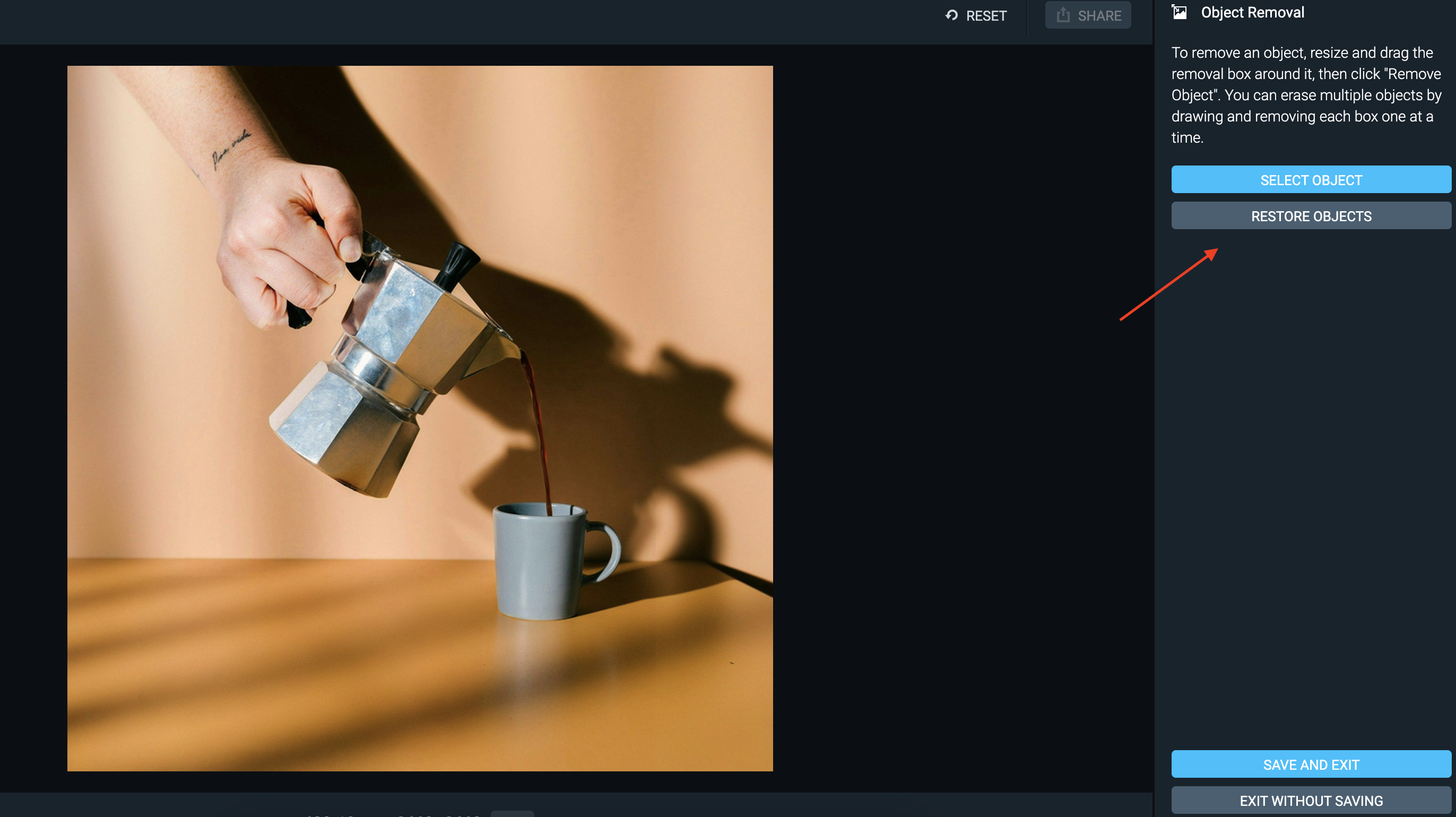 Object removal restore object