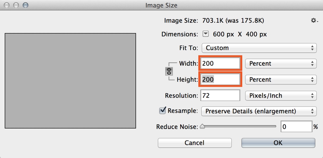 Screenshot—Scaling the smart object to 200%