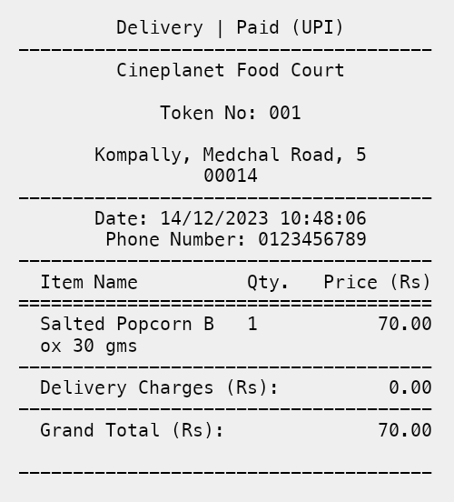 Receipt using text endpoint